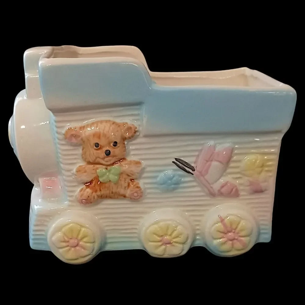 Vintage Baby Planter Decor Vase Ceramic Train Bear Butterfly‎ Colorful Large MCM